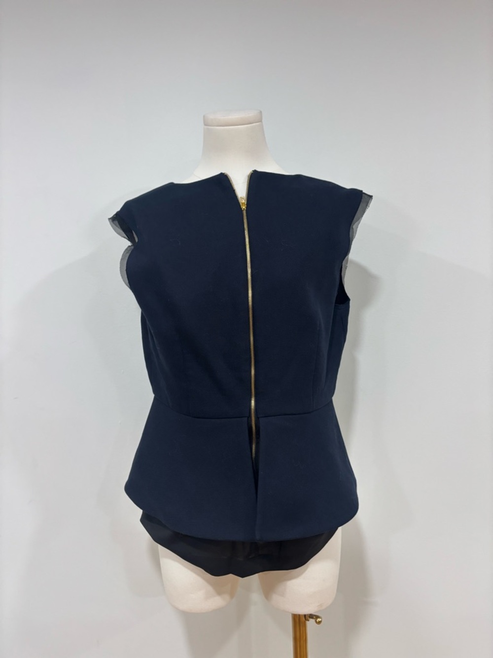 Diane von Furstenberg Navy Sleeveless Top with Black Trim and Gold Zip